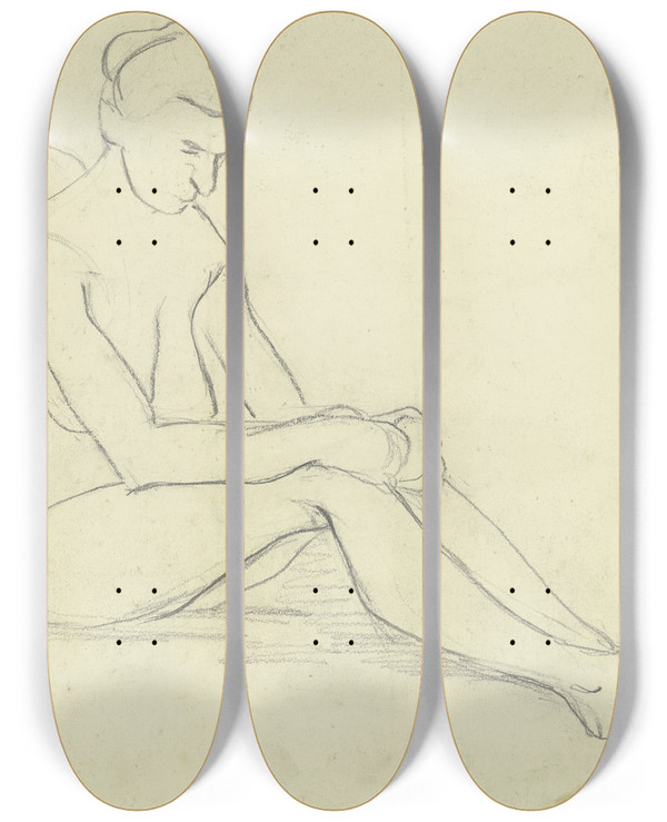 Triptych art skateboard deck of Paula Modersohnbecker Am Boden Sitzender Frauenakt by Paula Modersohn-Becker (1876-1907)