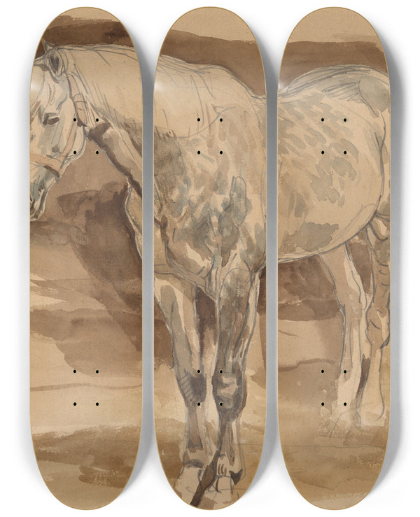 Triptych art skateboard deck of Piotr Michaowski Studium Jabkowitego Konia by Piotr Michalowski (1800-1855)