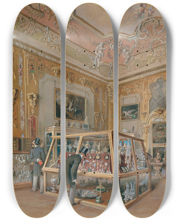 Triptych art skateboard deck of Carl Goebel The Younger Das Goldkabinett by Carl Goebel The Younger (1824-1899)
