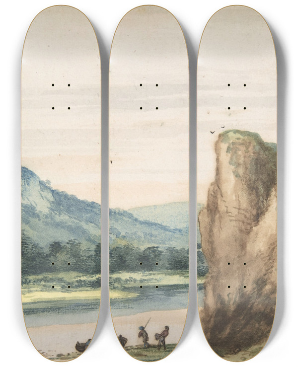 Triptych art skateboard deck of Allaert Van Everdingen Landscape by Allaert Van Everdingen (1621-1675)