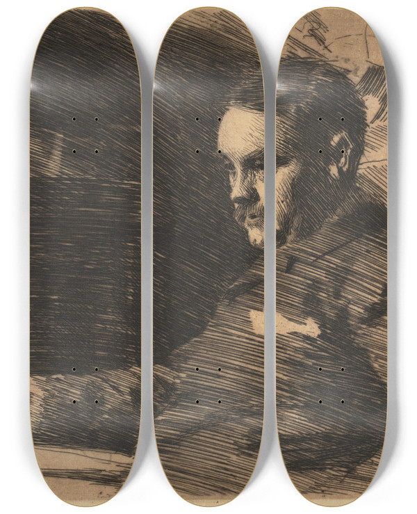 Triptych art skateboard deck of Anders Zorn Lawyer Wade by Anders Zorn (1860-1920)