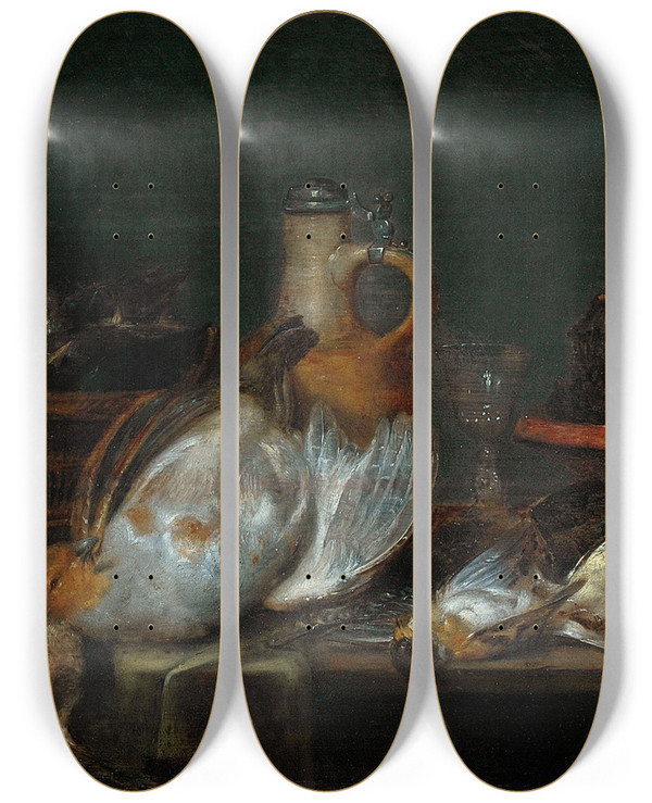 Triptych art skateboard deck of Alexander Adriaenssen Still Life by Alexander Adriaenssen (1587-1661)
