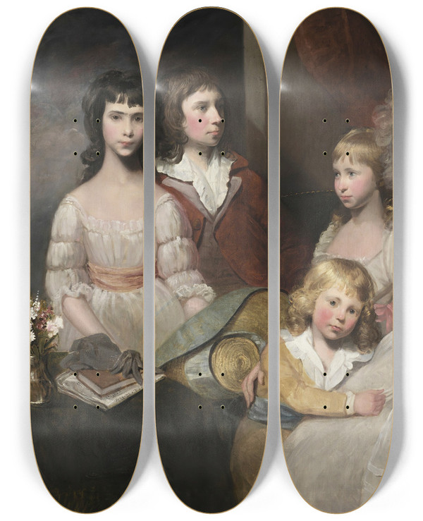 Triptych art skateboard deck of Gilbert Stuart The Todd Family by Gilbert Stuart (1755-1828)