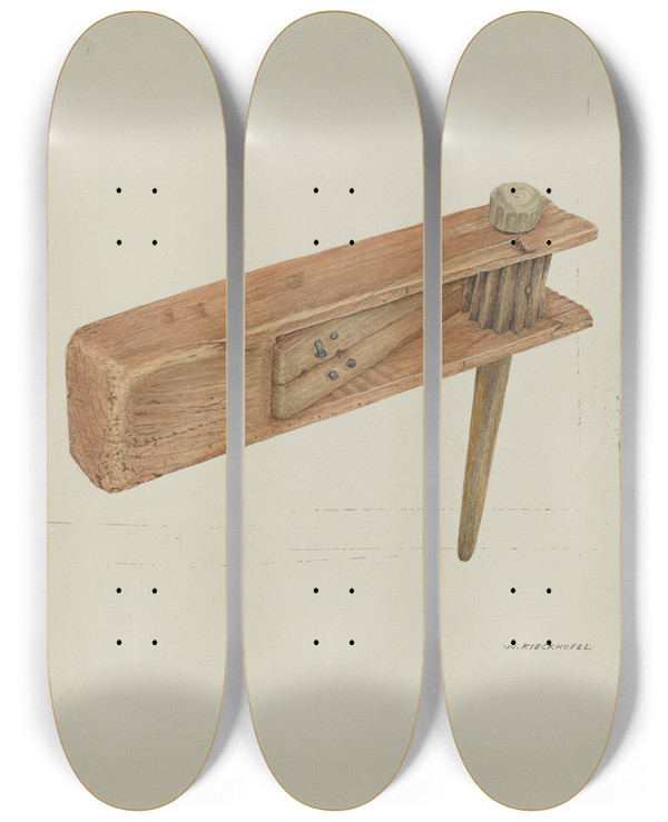Triptych art skateboard deck of William Kieckhofel Rattle by William Kieckhofel (20-)