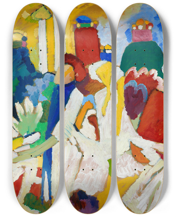 Triptych art skateboard deck of Wassily Kandinsky Oriental by Wassily Kandinsky (1866-1944)