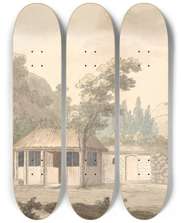 Triptych art skateboard deck of Sren L Lange Liselund by Soren L Lange (1760-1828)