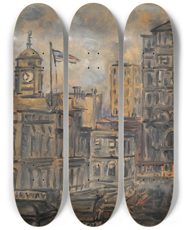 Triptych art skateboard deck of Joaqun Torresgarca City Hall Ny by Joaqun Torres-Garca (1874-1949)