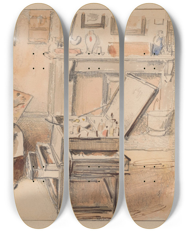 Triptych art skateboard deck of Henri De Braekeleer The Colour Crusher by Henri de Braekeleer (1840-1888)