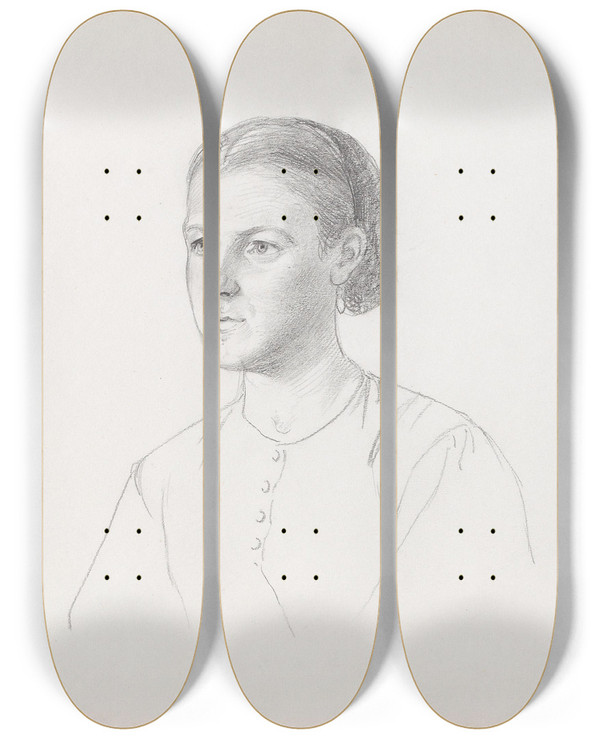Triptych art skateboard deck of Adolph Tidemand Portrait Of A Woman_2 by Adolph Tidemand (1814-1876)