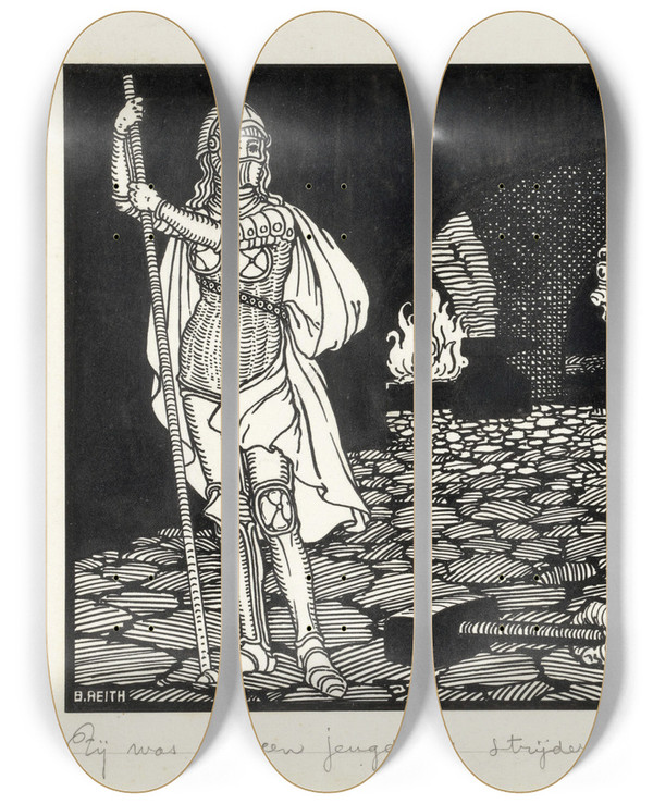 Triptych art skateboard deck of Willem Pothast Man Vrouwen En Kinderen In Een Zitkamer by Willem Pothast (1877-1916)