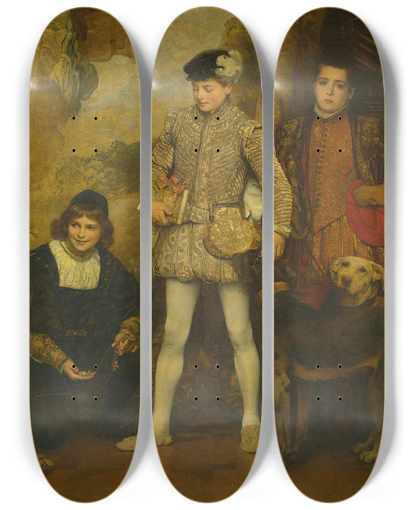 Triptych art skateboard deck of Eduard Charlemont The Pages by Eduard Charlemont (1848-1906)