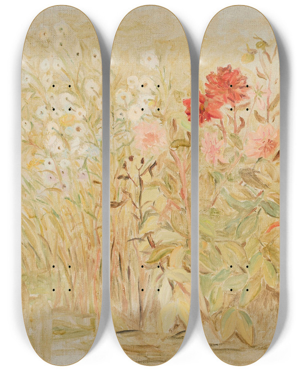 Triptych art skateboard deck of Tadeusz Makowski Small Garden by Tadeusz Makowski (1882-1932)