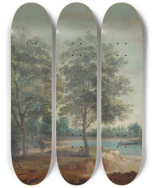 Triptych art skateboard deck of Paul Sandby On The Isis by Paul Sandby (1731-1809)