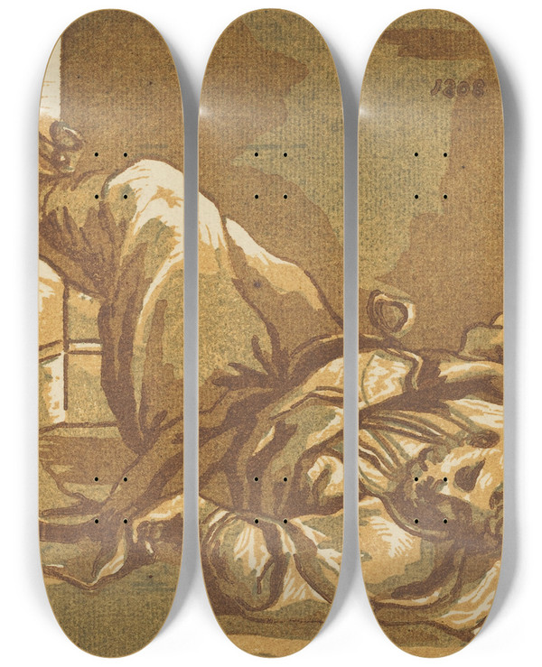 Triptych art skateboard deck of John Skippe Man In Chains by John Skippe (1742-1812)