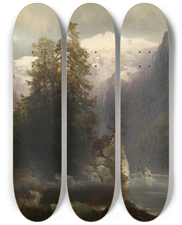 Triptych art skateboard deck of Josef Thoma Gosausee by Josef Thoma (1828-1899)