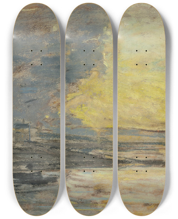 Triptych art skateboard deck of Eugne Boudin Seaside Port Of Honfleur by Eugene Boudin (1824-1898)