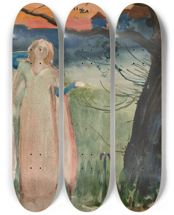 Triptych art skateboard deck of Edwin Austin Abbey Ophelia By The Brook Act Iv Scene Viihamlet by Edwin Austin Abbey (1852-1911)