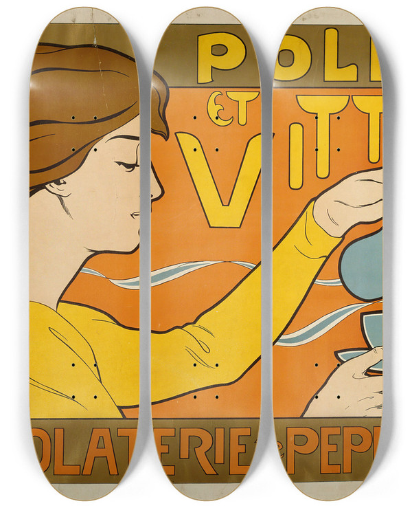 Triptych art skateboard deck of Georges Meunier Pollet Et Vittet by Georges Meunier (1869-1942)