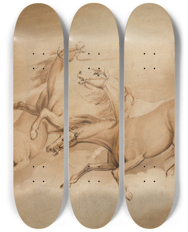Triptych art skateboard deck of Samuel Howitt Four Galloping Horses by Samuel Howitt (1756-1822)