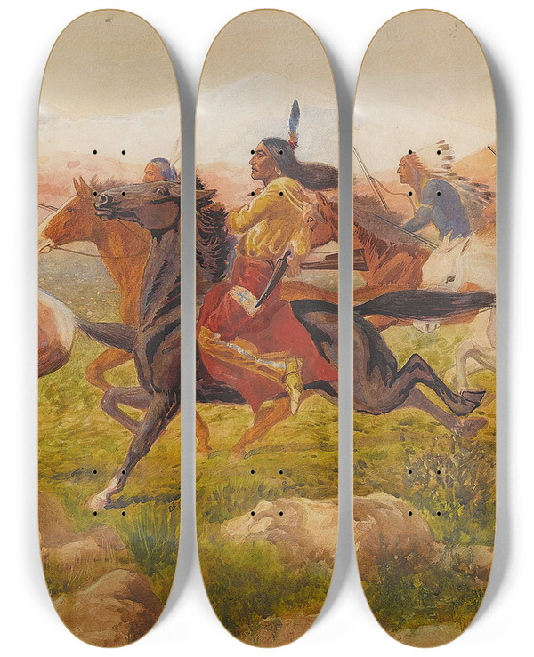 Triptych art skateboard deck of William De La Montagne Cary Racing The Steam Train by William de la Montagne Cary (1840-1922)