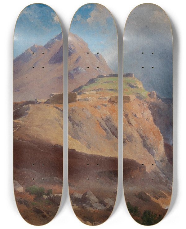 Triptych art skateboard deck of Friedrich Preller The Younger Felsenlandschaft Mykene by Friedrich Preller The Younger (1838-1901)