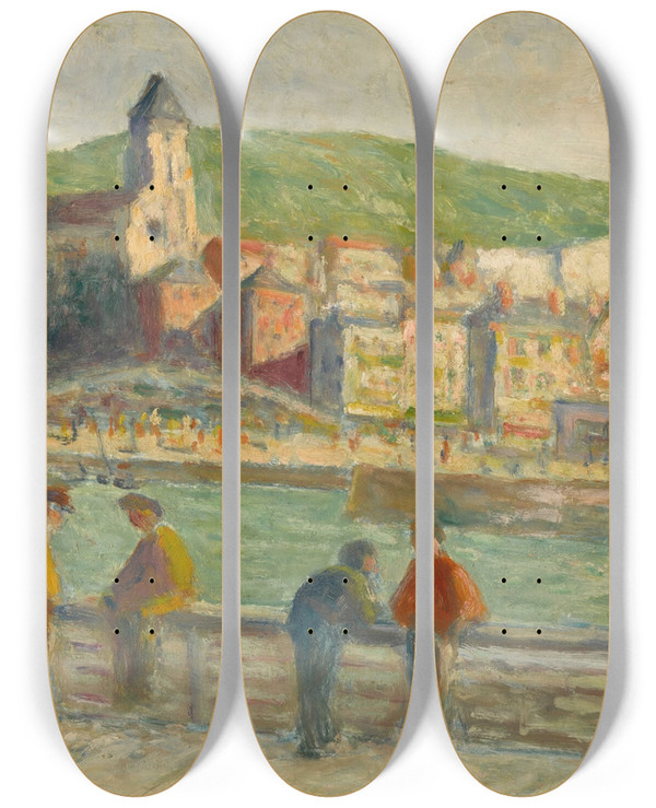 Triptych art skateboard deck of Maximilien Luce Le Treport Sur Le Quai by Maximilien Luce (1858-1941)