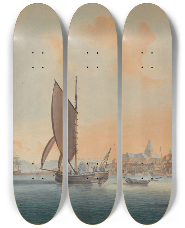 Triptych art skateboard deck of William Marlow Rochester by William Marlow (1740-1813)