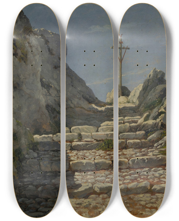 Triptych art skateboard deck of Albert Bierstadt Landscape_1 by Albert Bierstadt (1830-1902)