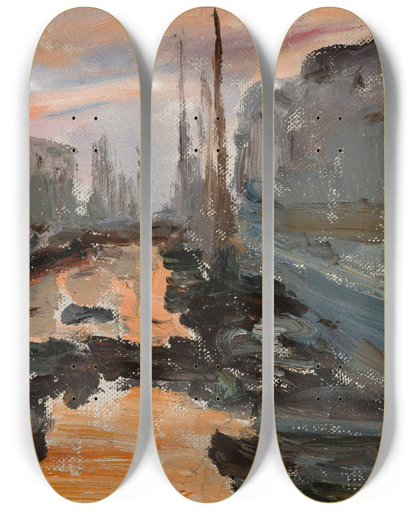 Triptych art skateboard deck of Jan Cigliski Trieste From The Journey To Greece by Jan Ciaglinski (1858-1913)