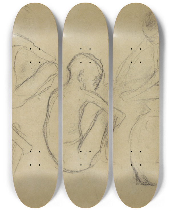 Triptych art skateboard deck of Marius Bauer Zittende Naakte Jongen 2 by Marius Bauer (1867-1932)