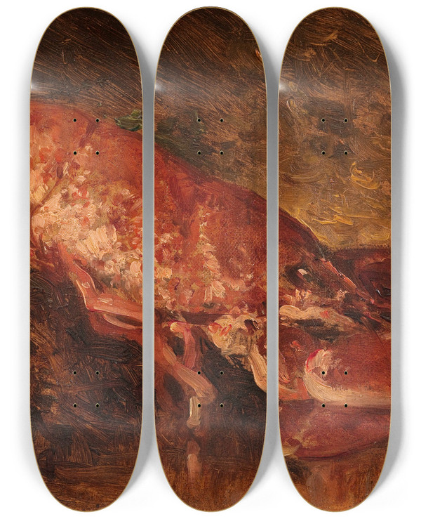 Triptych art skateboard deck of Flix Ziem Nature Morte Au Homard by Felix Ziem (1821-1911)