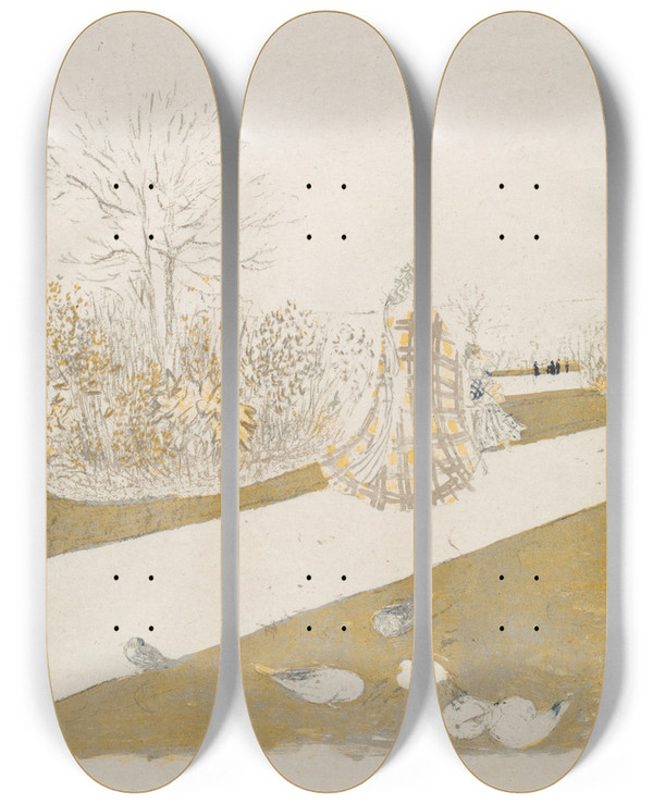 Triptych art skateboard deck of Douard Vuillard Le Jardin Des Tuileries Ii by douard Vuillard (1868-1940)