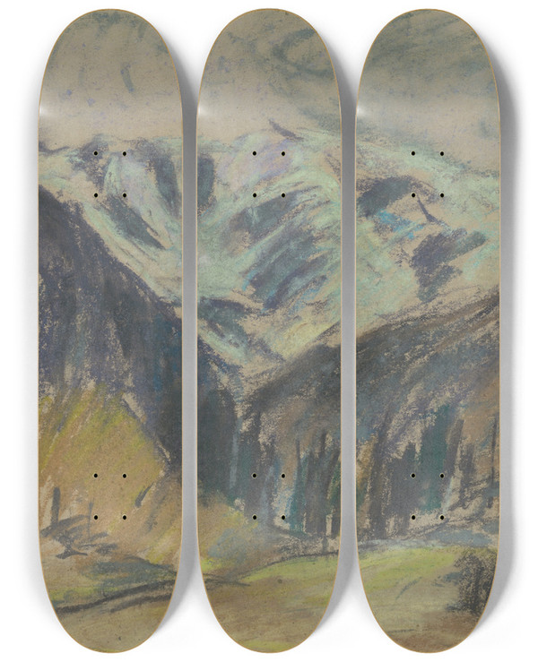 Triptych art skateboard deck of Zolo Palugyay Autumn Mountain Landscape by Zolo Palugyay (1898-1935)
