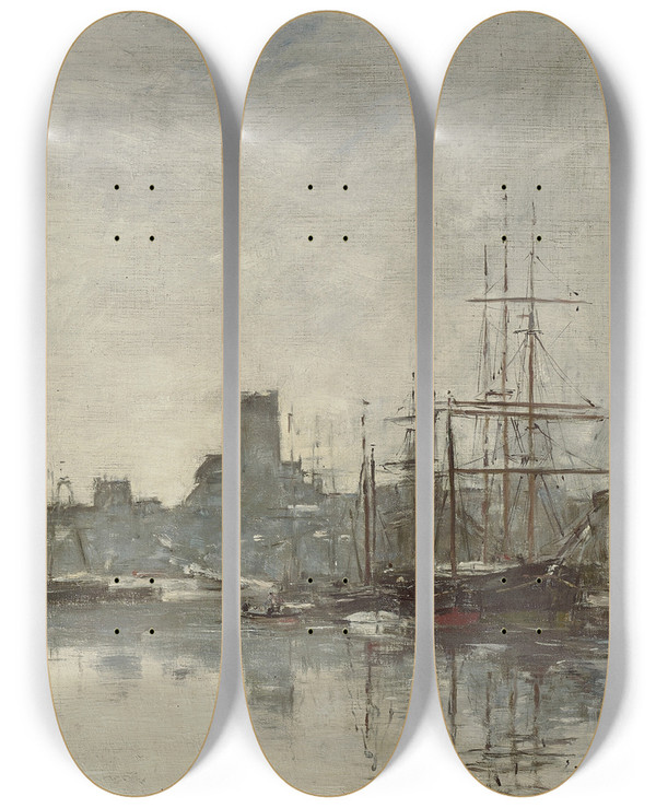 Triptych art skateboard deck of Eugne Boudin Fcamp Le Port by Eugene Boudin (1824-1898)