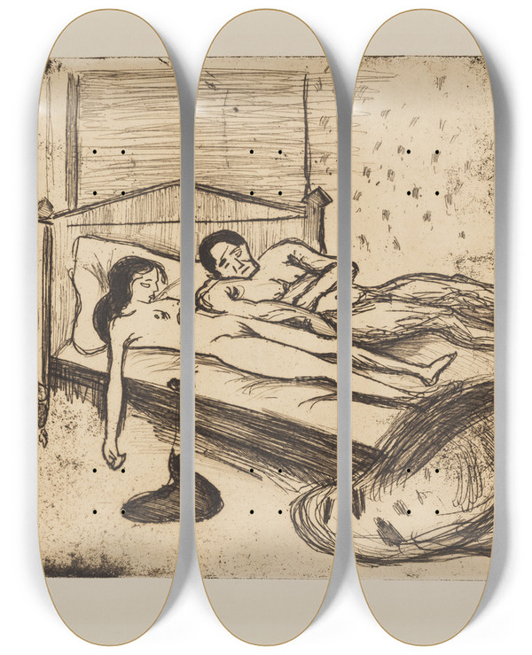 Triptych art skateboard deck of Edvard Munch Double Suicide by Edvard Munch (1863-1944)