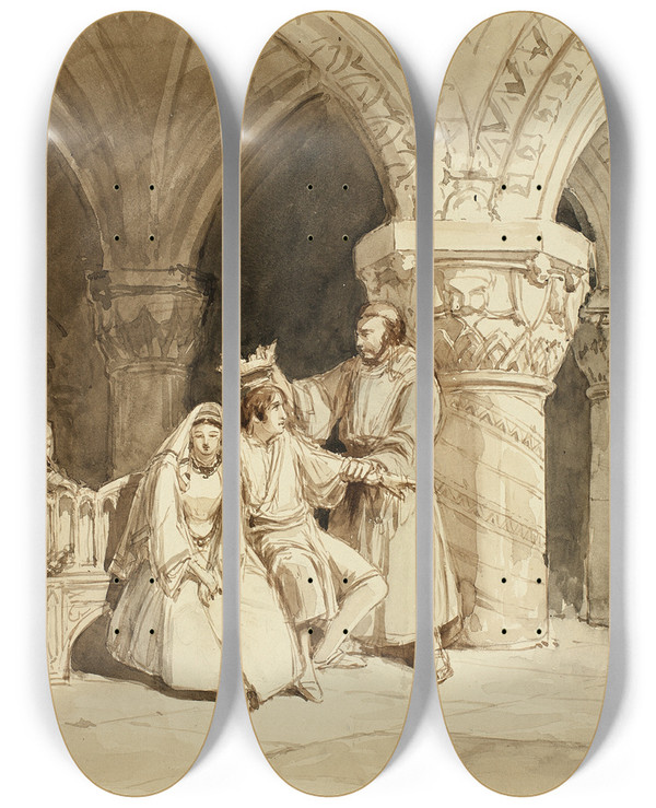 Triptych art skateboard deck of Clarkson Stanfield Edwy And Elgiva by Clarkson Stanfield (1793-1867)