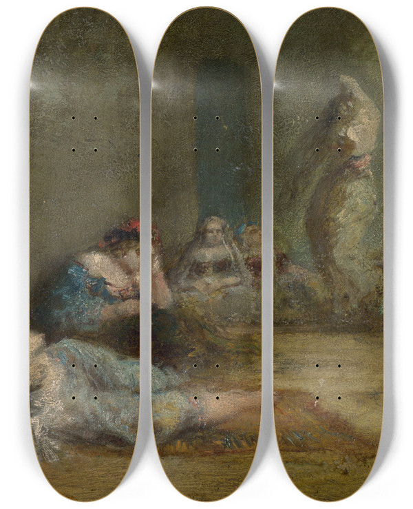 Triptych art skateboard deck of Flix Ziem Le Harem by Felix Ziem (1821-1911)