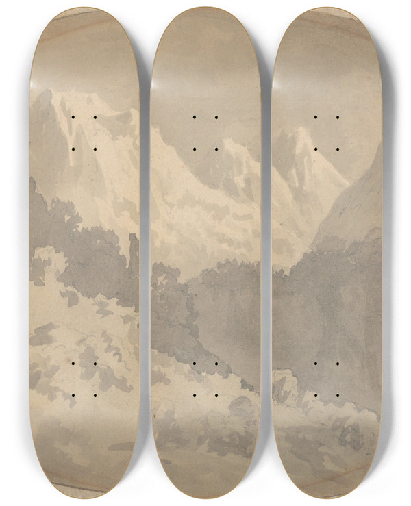 Triptych art skateboard deck of John Warwick Smith Alpine Scene by John Warwick Smith (1749-1831)
