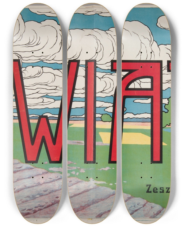 Triptych art skateboard deck of Stanisaw Sawiczewski Wiat Tygodnik by Stanislaw Sawiczewski (1866-1943)