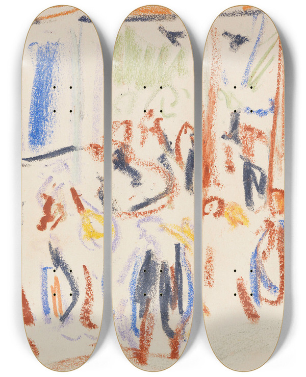 Triptych art skateboard deck of Ernst Ludwig Kirchner Das Parkkonzert by Ernst Ludwig Kirchner (1880-1938)