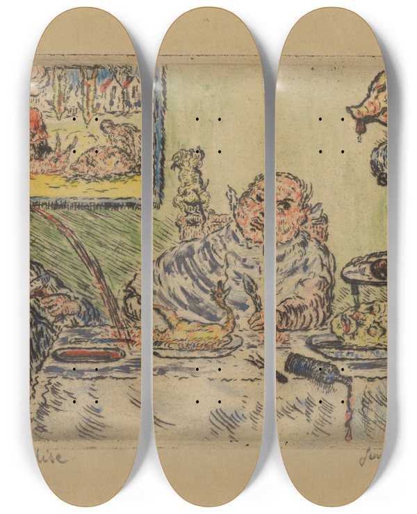 Triptych art skateboard deck of James Ensor De Gulzigheid_1 by James Ensor (1860-1949)
