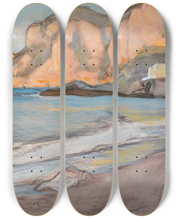 Triptych art skateboard deck of Magnus Enckell From The Naples Region by Magnus Enckell (1870-1925)