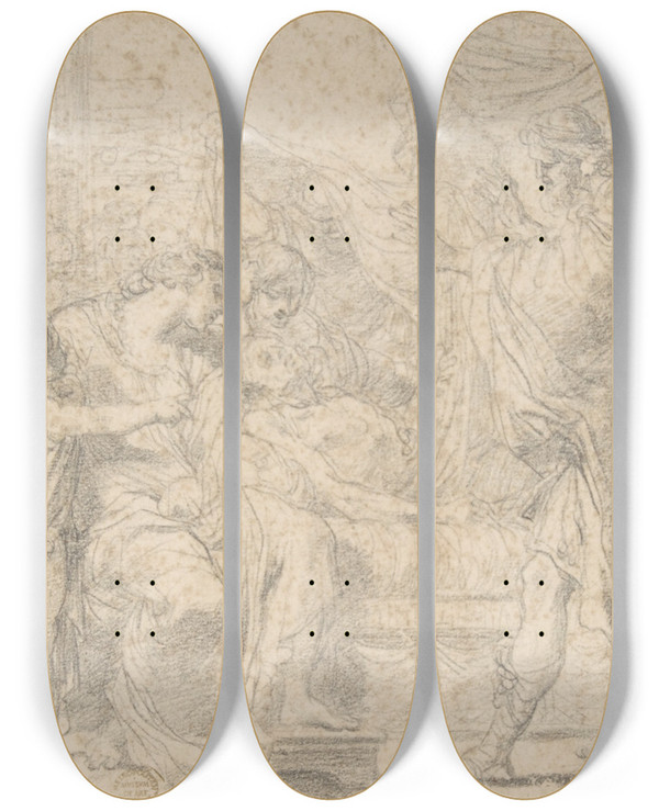 Triptych art skateboard deck of Gaetano Gandolfi The Royal Family Of Troy Mourning The Death Of Hector by Gaetano Gandolfi (1734-1802)
