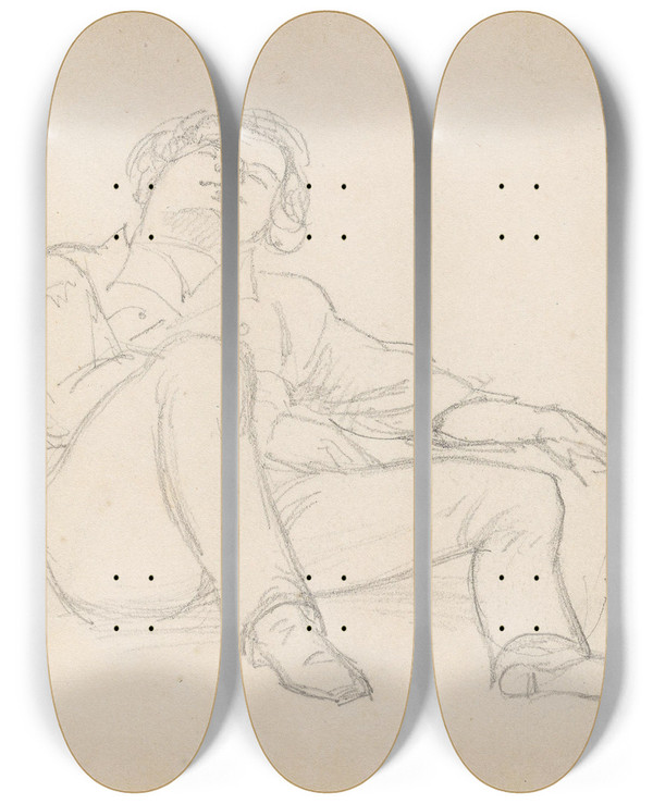 Triptych art skateboard deck of Adolph Tidemand Hvilende Mannsfigur by Adolph Tidemand (1814-1876)