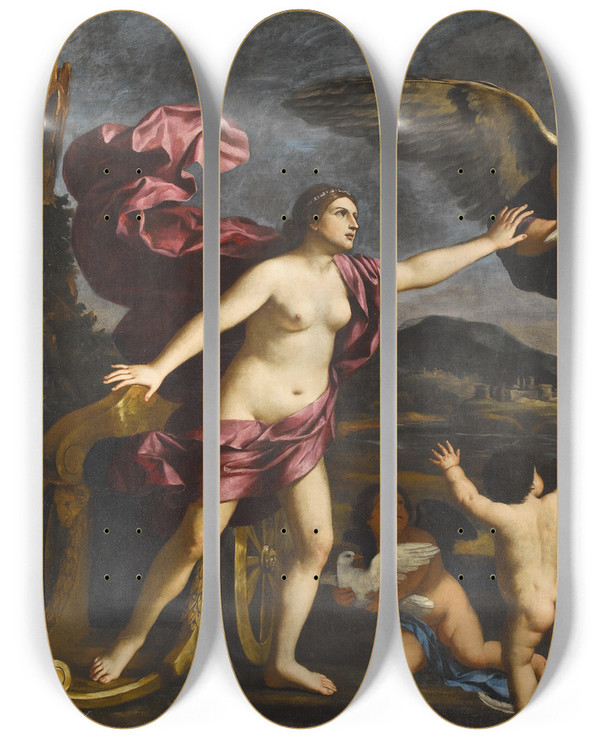 Triptych art skateboard deck of Giacinto Gimignani Venus Cupido Und Chronos by Giacinto Gimignani (1606-1681)