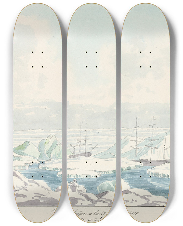 Triptych art skateboard deck of Charles Hamilton Smith Hecla Griper by Charles Hamilton Smith (1776-1859)