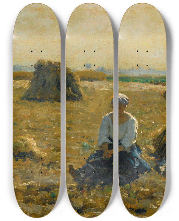 Triptych art skateboard deck of Jules Breton Jeune Femme Dans Les Champs_1 by Jules Breton (1827-1906)