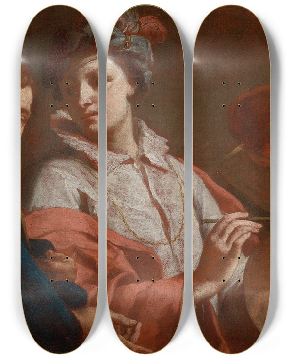 Triptych art skateboard deck of Domenico Maggiotto Allegory Of Painting by Domenico Maggiotto (1713-1794)