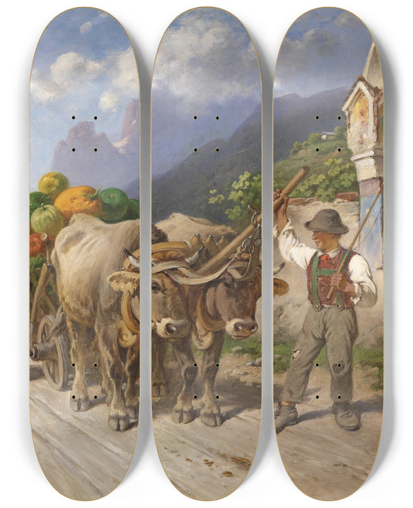 Triptych art skateboard deck of Adolf Van Der Venne Reiche Ernte by Adolf van der Venne (1828-1911)