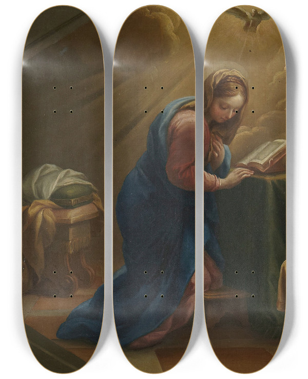Triptych art skateboard deck of Agostino Masucci The Annunciation_2 by Agostino Masucci (1692-1768)